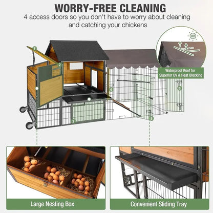 Outdoor Chicken Coop on Wheels – Spacious Poultry Cage for 6–8 Chickens