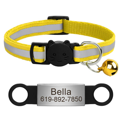 Custom Pet ID Collar for Cats – Reflective Collar with Bell & Engraved Tag