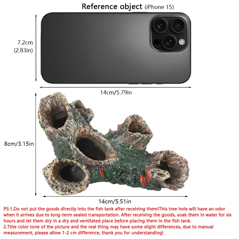 1PC Aquarium Tree Trunk Resin for Fish Tank Decoration for Hiding Shrimp and Fish Landscape Rock Hiding Cave Tree Decoration