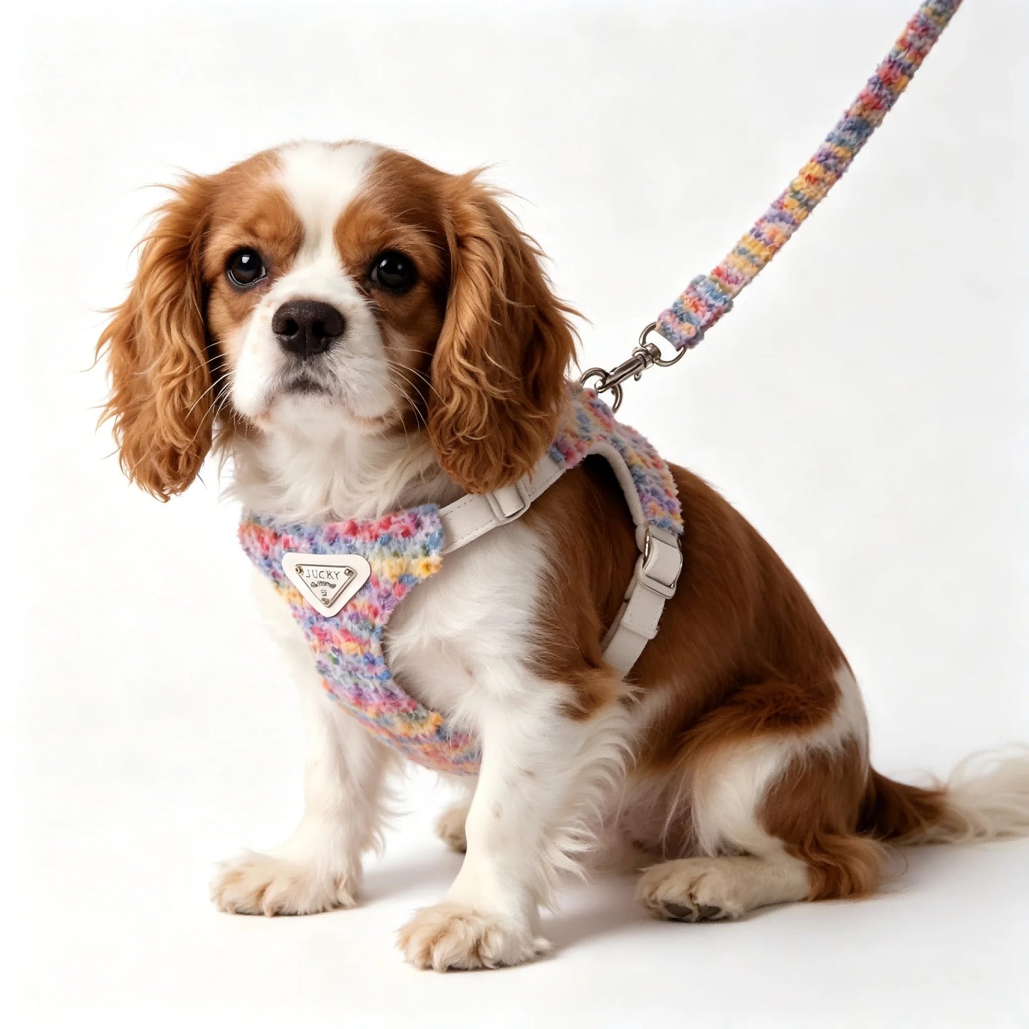 Adjustable Tweed Knit Dog Harness & Leash Set for Small Dogs