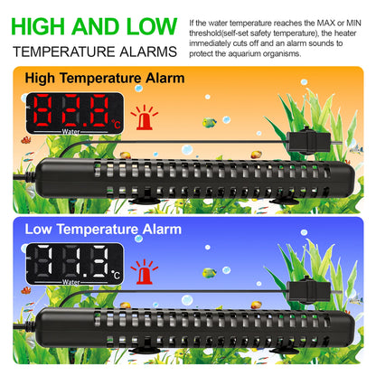 Aquarium fish tank heater with digital adjustable safety protection, automatically shuts off power when water comes out