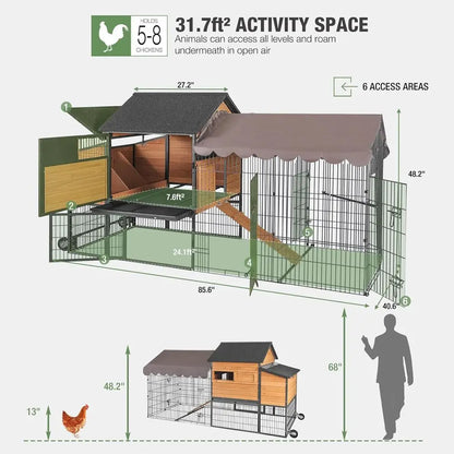 Outdoor Chicken Coop on Wheels – Spacious Poultry Cage for 6–8 Chickens