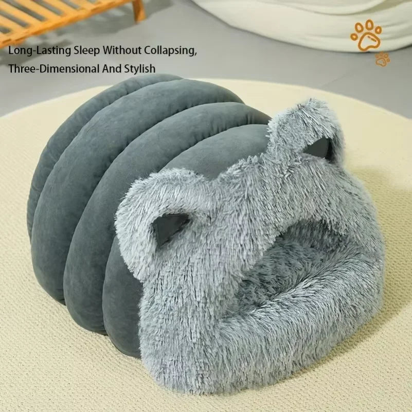 Warm Cat Cave Nest – Winter Indoor Hideaway Bed with Cute Ear Design