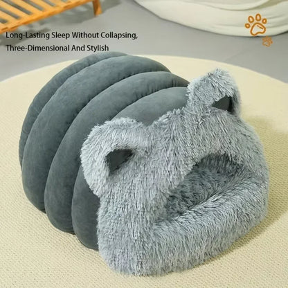 Warm Cat Cave Nest – Winter Indoor Hideaway Bed with Cute Ear Design