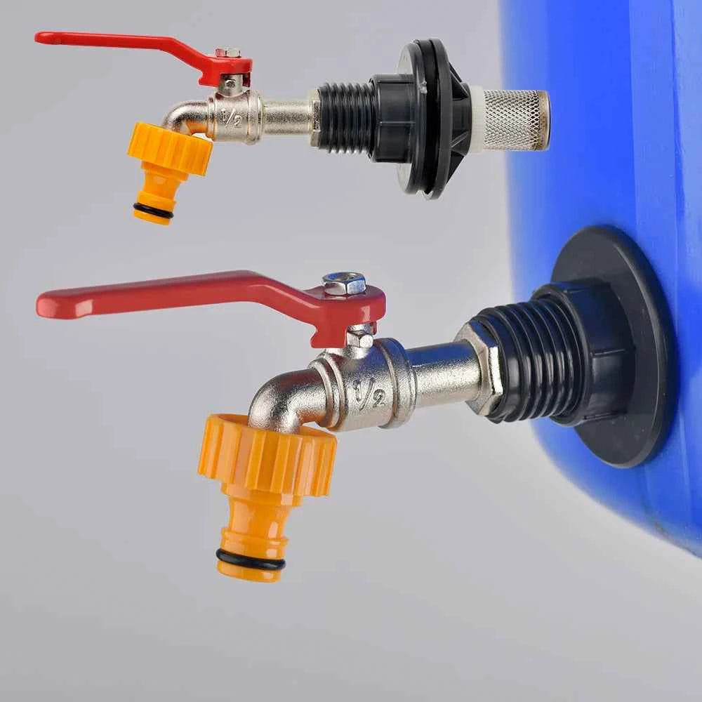 Copper Alloy Faucet with Partition Accessories, PVC Rain Barrel Spigot Kit for Aquarium and Livestock  Drainage Adapter
