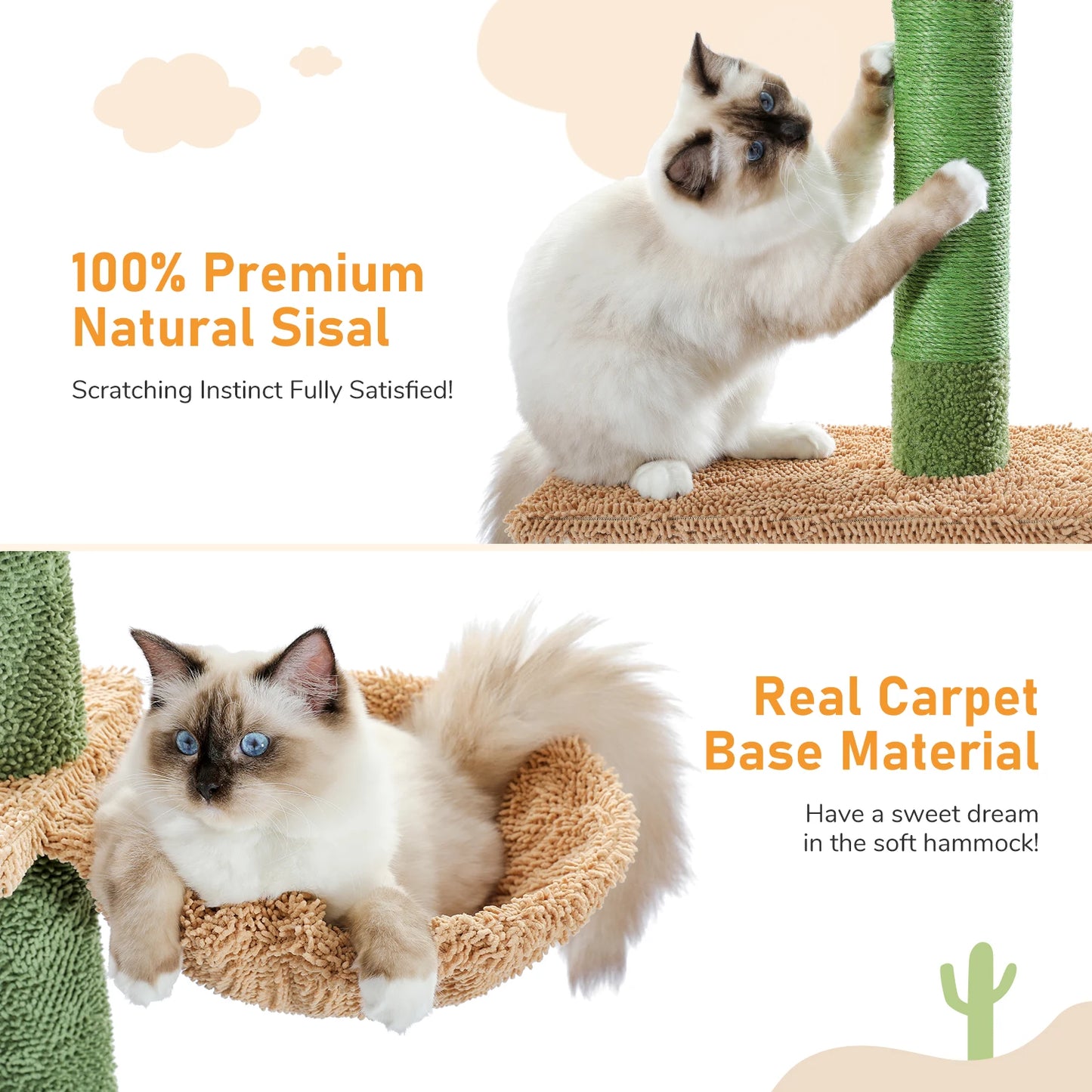 Tall Cactus Cat Tower – Multi-Level Cat Tree with Scratching Posts & Dangling Ball