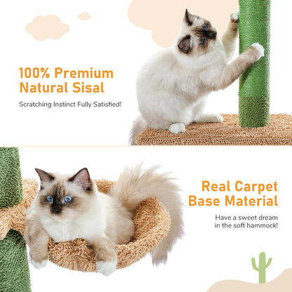 Tall Cactus Cat Tower – Multi-Level Cat Tree with Scratching Posts & Dangling Ball