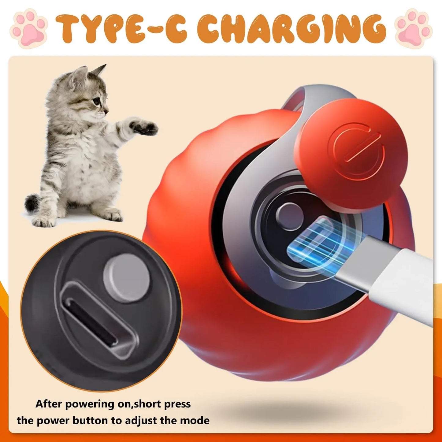 Speedy Tail 2.0 Electric Cat Toy – Automatic Rolling Ball with Dual Speed Modes