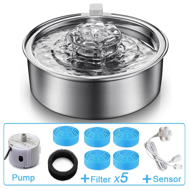 Automatic Stainless Steel Cat & Dog Water Fountain – Sensor Pet Water Dispenser