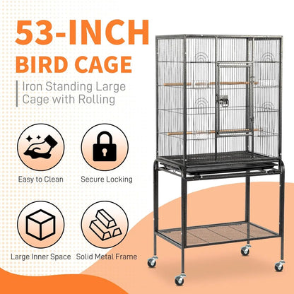 Heavy Duty Bird Cage – 53-Inch Cage with Wheels & Removable Slide-Out Tray