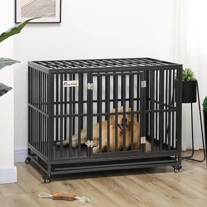 Heavy Duty Dog Kennel – 44-Inch Metal Crate with Playpen Extension
