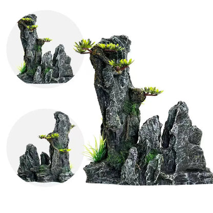 Fish Tank Rockery Ornament – Resin Mountain & Tree Aquascape Decor