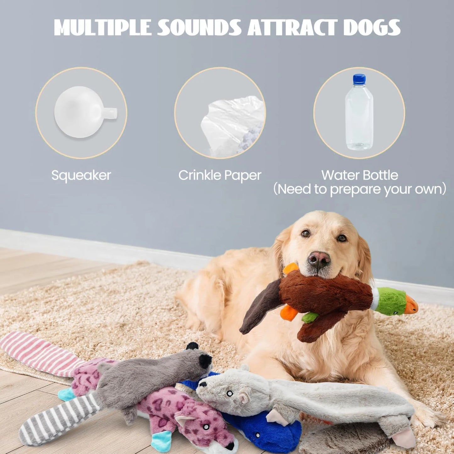 Stuff less Dog Toys with Squeakers – Plush Crinkle Toys for Puppies & Dogs