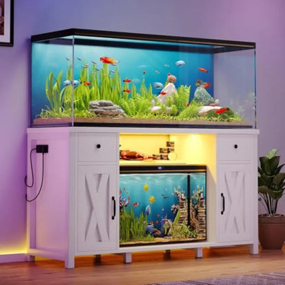55–75 Gallon Aquarium Cabinet – Heavy Duty Fish Tank Stand with Built-In Power Outlet & LED Lights