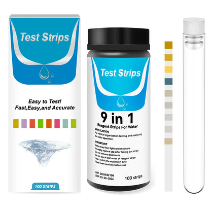 100 Pcs 9-IN-1 Aquarium Test Fish Tank Test Kit with Test Tube Water Quality Monitor pH Test Strips Strips Easy Fast Accurate