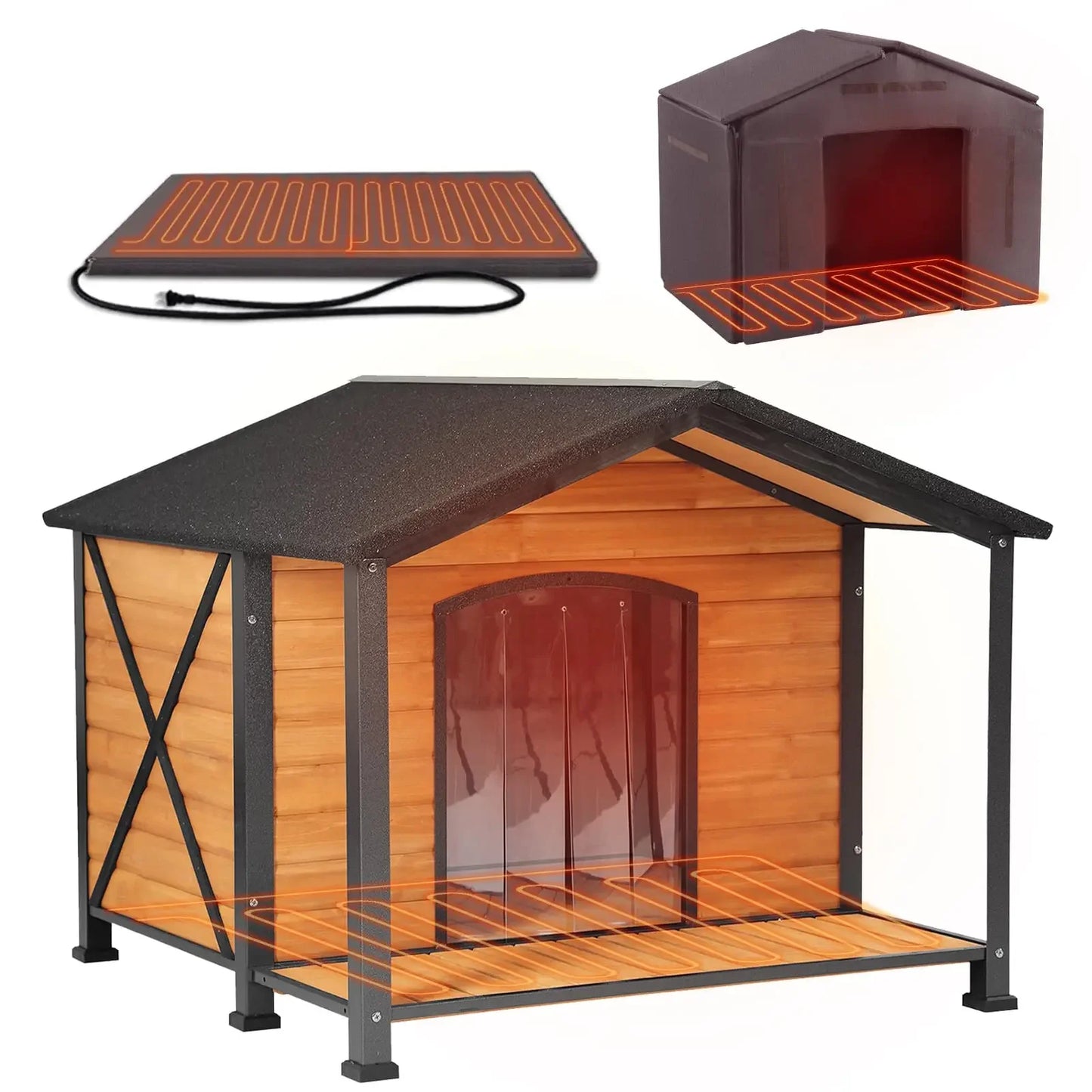 Outdoor Insulated Dog Shelter – Heated Doghouse with Metal Anti-Chew Frame