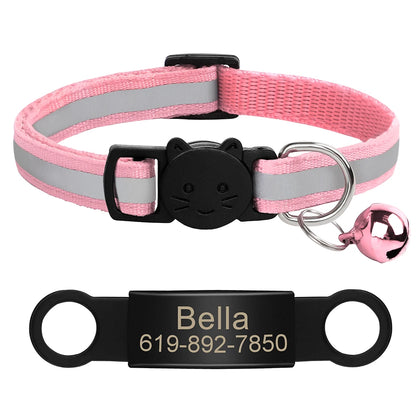 Custom Pet ID Collar for Cats – Reflective Collar with Bell & Engraved Tag