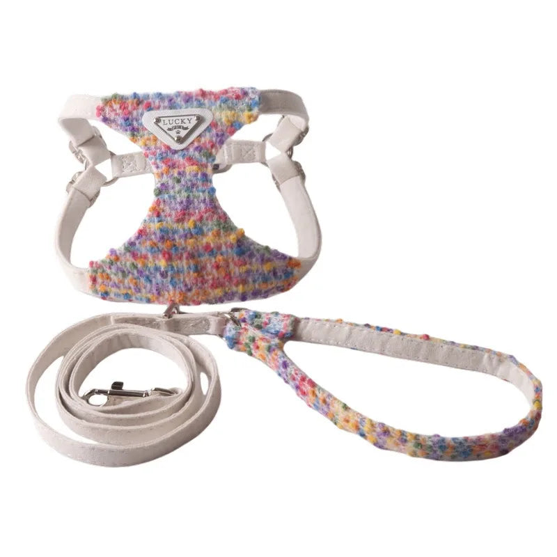 Adjustable Tweed Knit Dog Harness & Leash Set for Small Dogs