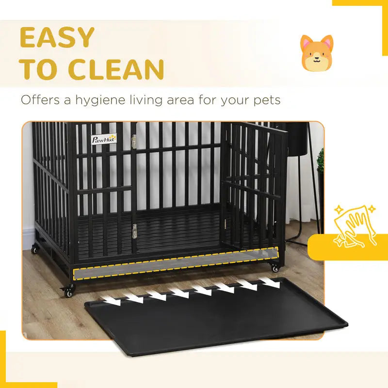 Heavy Duty Dog Kennel – 44-Inch Metal Crate with Playpen Extension