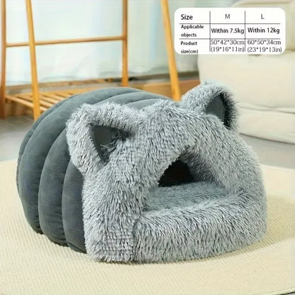 Warm Cat Cave Nest – Winter Indoor Hideaway Bed with Cute Ear Design