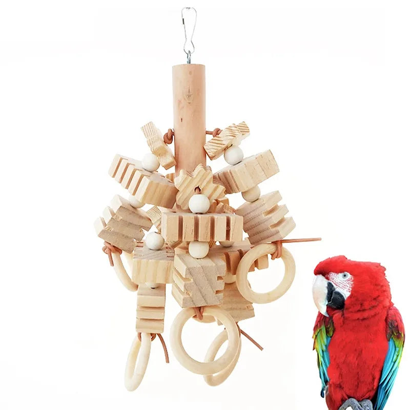 Bird Training Toy Set – 1/8PCS Wooden Swing & Chew Toys for Parrots