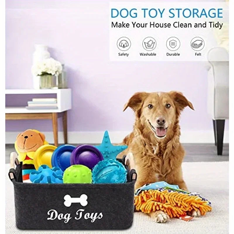 Pet Toy Storage Organizer – Felt Basket for Dog Toys, Accessories & Supplies