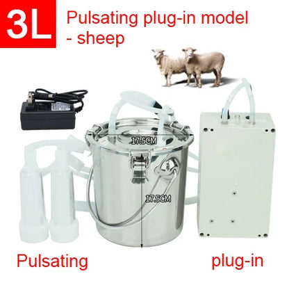 3L/5L Milking Machine Milker Automatic Electric & Pulsating for Farm Cows Goats Sheep Vacuum Pump Stainless Steel Milker Bucket