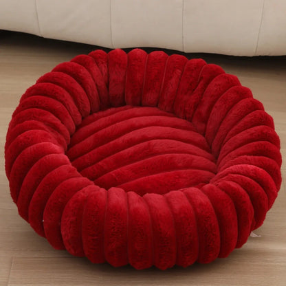Warm Round Pet Bed for Medium Dogs & Cats – Fluffy Plush Sleeping Nest