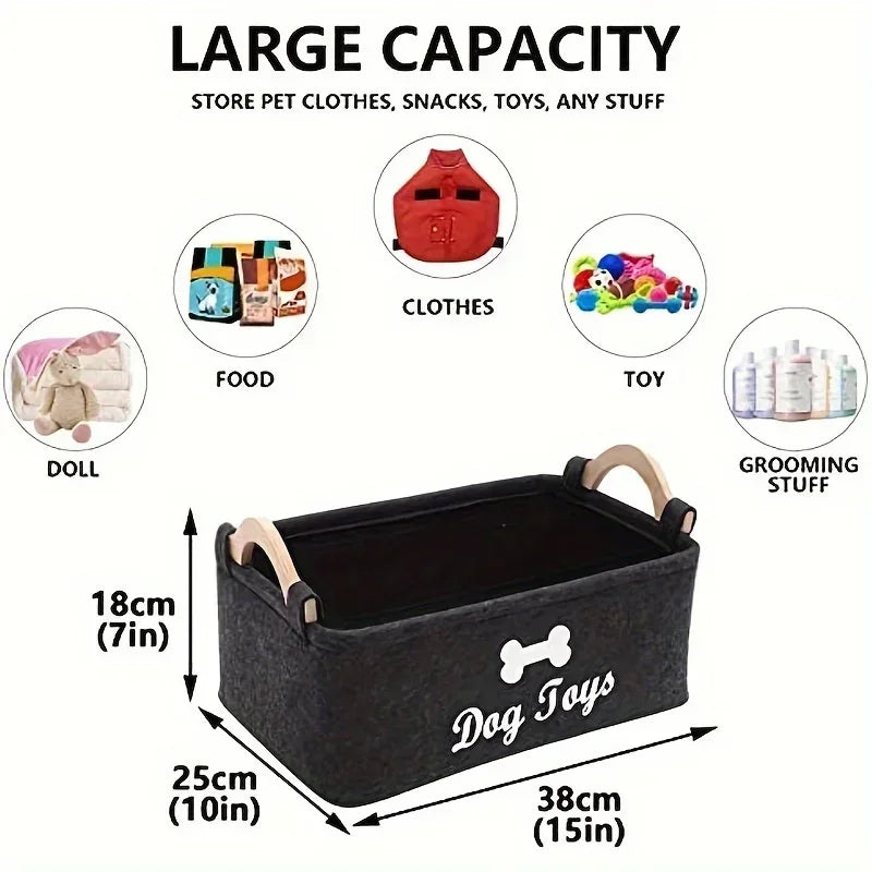 Pet Toy Storage Organizer – Felt Basket for Dog Toys, Accessories & Supplies