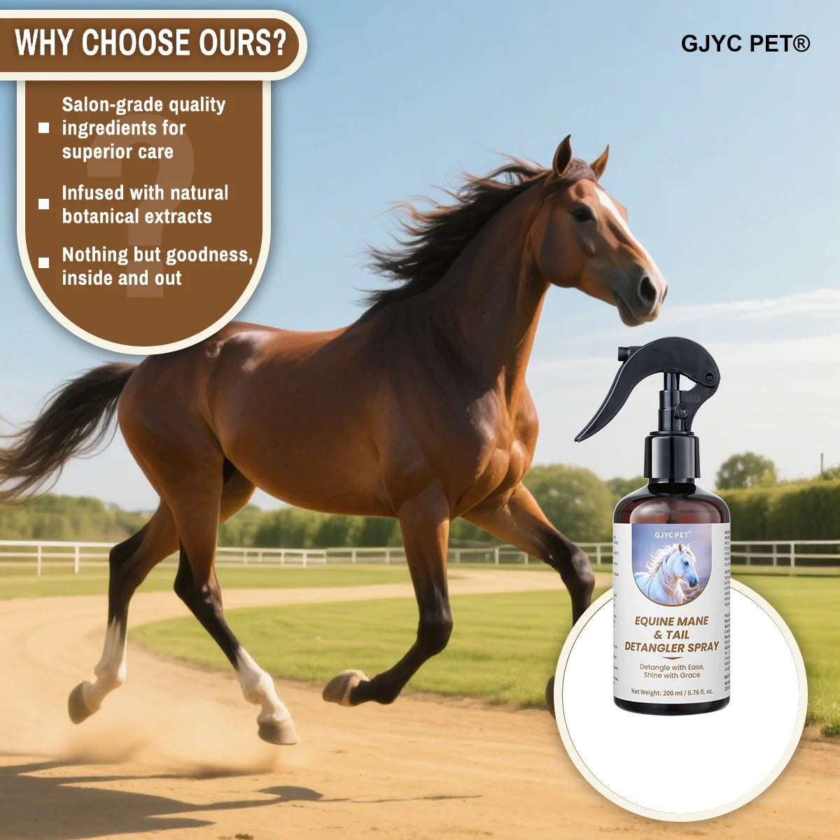 Conditioning Horse Grooming Spray – 200ml Mane & Tail Detangler with Shine Formula