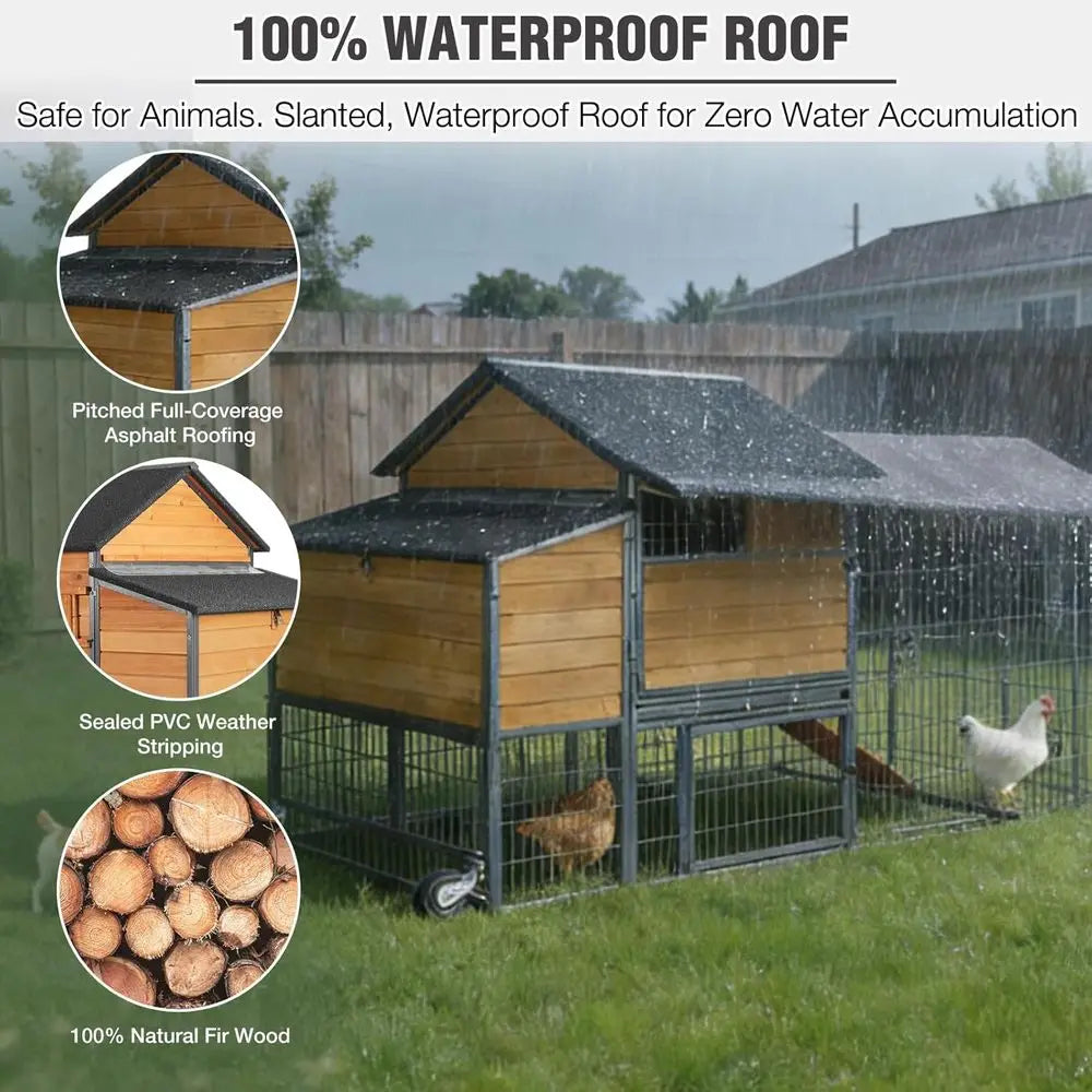 Outdoor Chicken Coop on Wheels – Spacious Poultry Cage for 6–8 Chickens