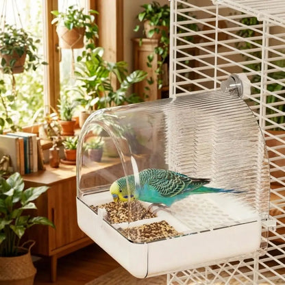 Transparent Bird Bath Cage Splash Proof Food Holder Box Bird Birdbath Feeder Bottom Drawer Screw Hooks Parrot Shower Box