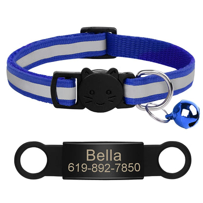 Custom Pet ID Collar for Cats – Reflective Collar with Bell & Engraved Tag