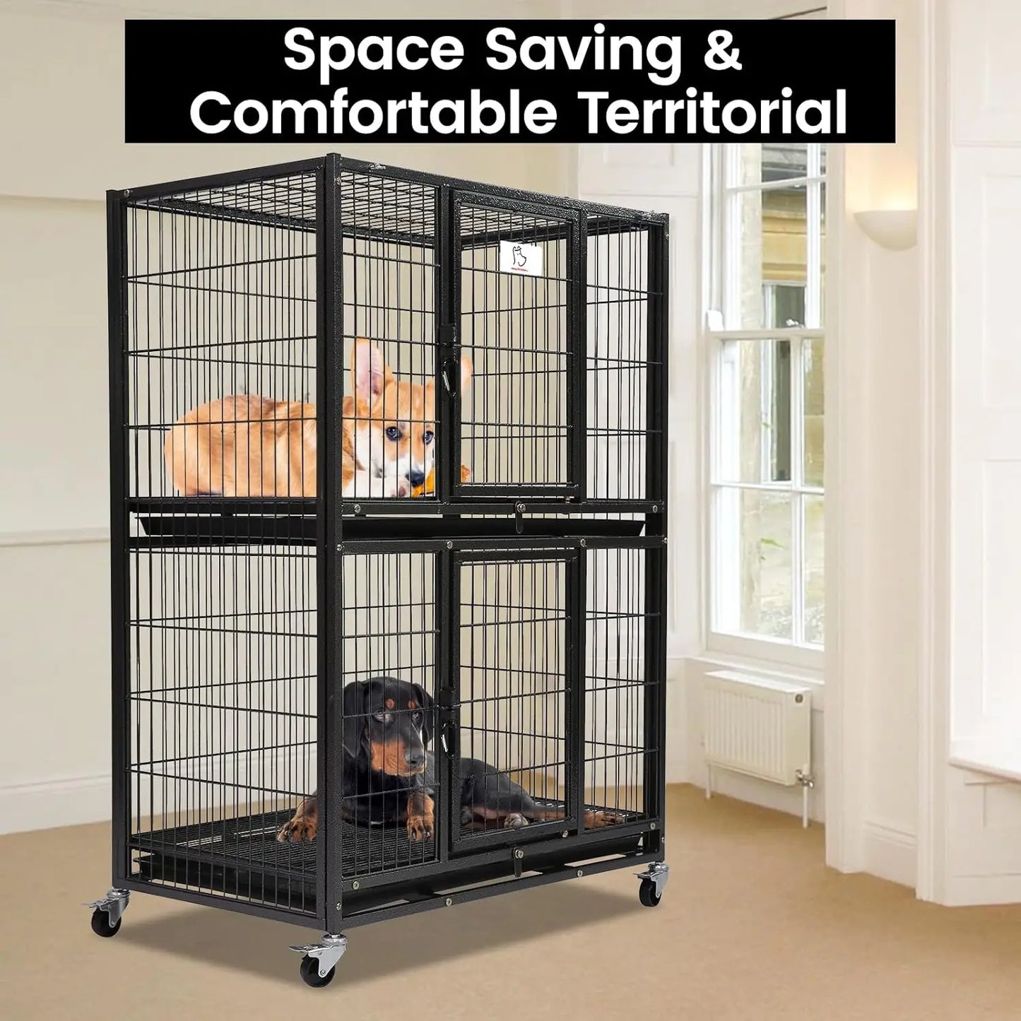 Two-Story Dog Crate – Secure Indoor Kennel for Small Dogs with Lockable Wheels**