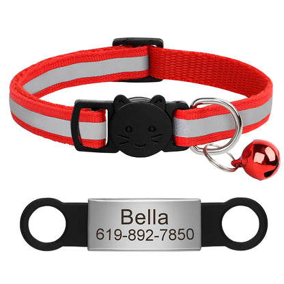 Custom Pet ID Collar for Cats – Reflective Collar with Bell & Engraved Tag