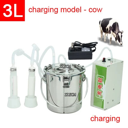 3L/5L Milking Machine Milker Automatic Electric & Pulsating for Farm Cows Goats Sheep Vacuum Pump Stainless Steel Milker Bucket