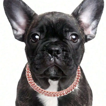Rose Gold Cuban Chain Pet Collar with Crystal Accents for Dogs and Cats