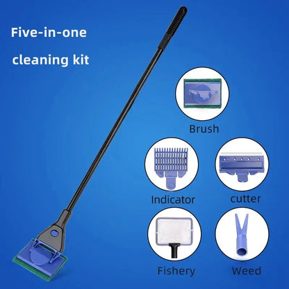 5-in-1 Aquarium Cleaning Accessories – Fish Tank Scraper & Glass Cleaning Brush
