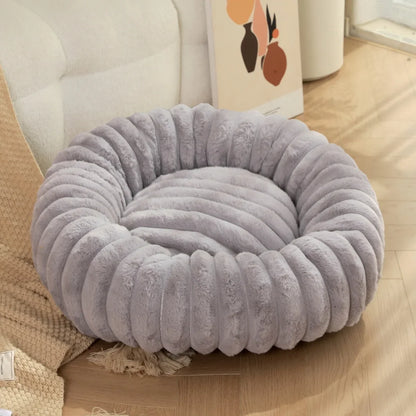 Warm Round Pet Bed for Medium Dogs & Cats – Fluffy Plush Sleeping Nest