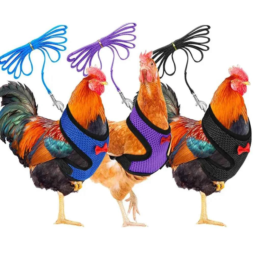 1pc Fashion Chicken Duck Vest Hen Belt Pet Harness Matching Collars Bow Comfortable Leads Breathable Poultry Supplies