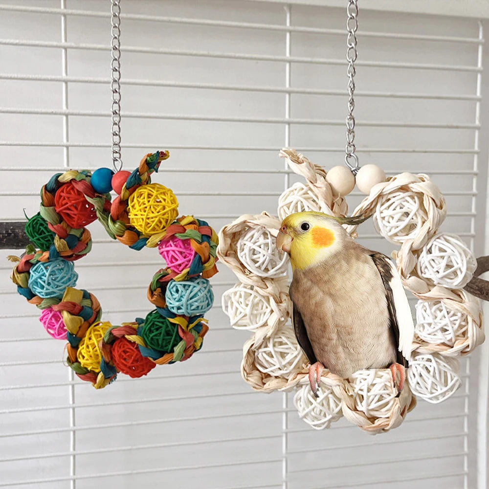 Hanging Rattan Ball Bird Toy – Swing & Chew Toy for Parrot Cages