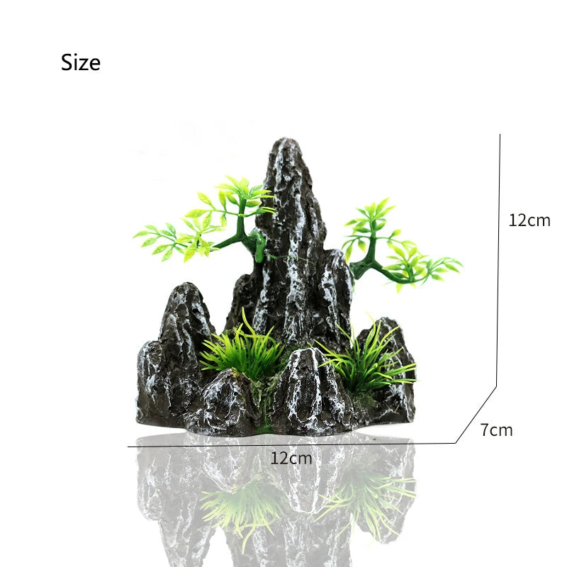 Fish Tank Rockery Ornament – Resin Mountain & Tree Aquascape Decor