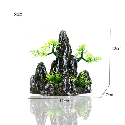 Fish Tank Rockery Ornament – Resin Mountain & Tree Aquascape Decor
