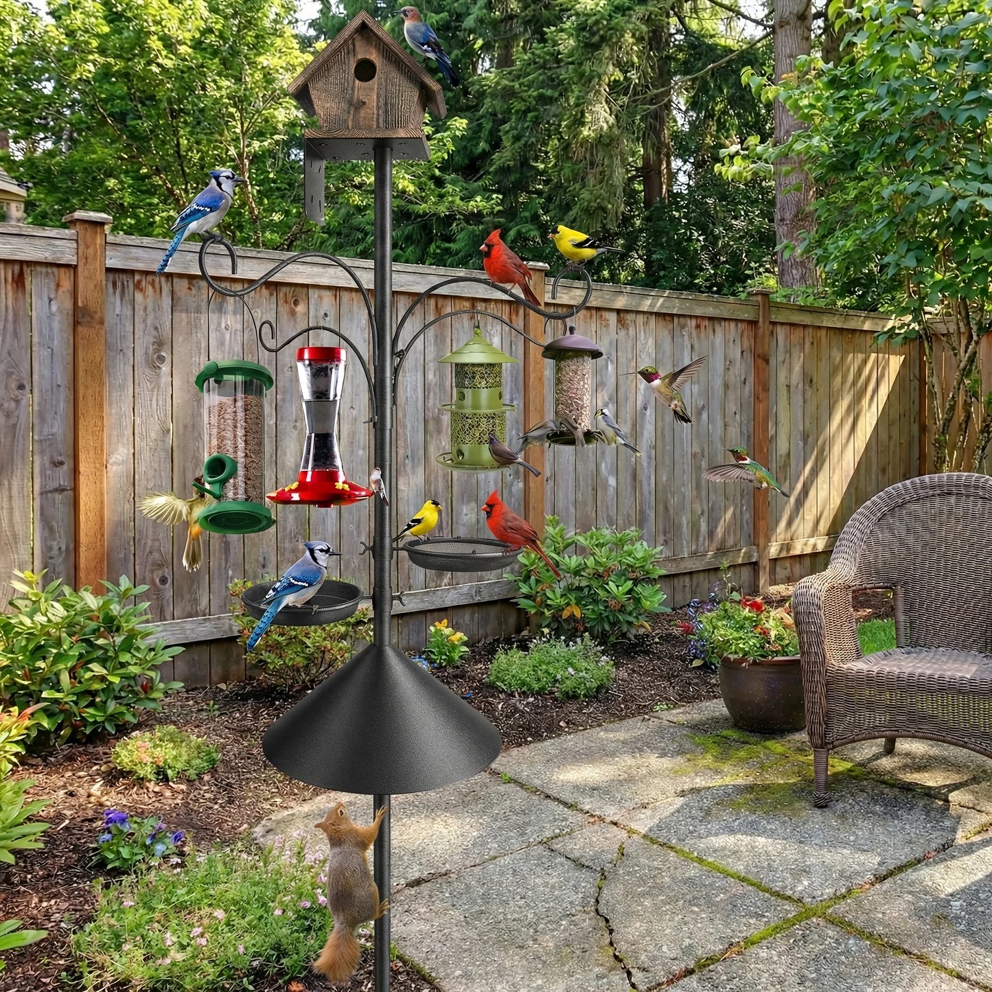 Heavy Duty Bird Feeding Station – 92-Inch Pole with Squirrel Baffle & Hooks