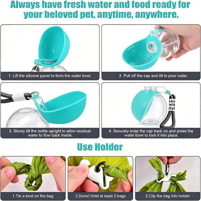 Travel Pet Water Bottle – 2-in-1 Dog Drinking Bottle with Hook & Collapsible Bowl