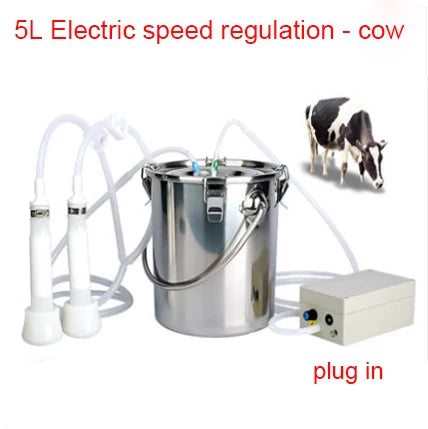 3L/5L Milking Machine Milker Automatic Electric & Pulsating for Farm Cows Goats Sheep Vacuum Pump Stainless Steel Milker Bucket