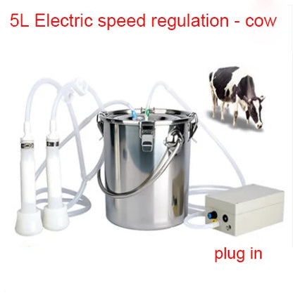 3L/5L Milking Machine Milker Automatic Electric & Pulsating for Farm Cows Goats Sheep Vacuum Pump Stainless Steel Milker Bucket