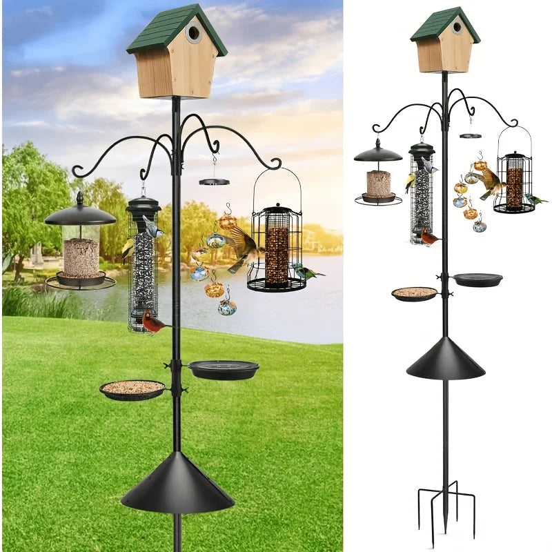 Heavy Duty Bird Feeding Station – 92-Inch Pole with Squirrel Baffle & Hooks