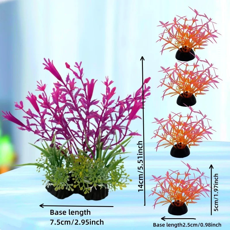 Fish Tank Plastic Plants – Simulation Aquarium Grass Ornaments (5PCS)