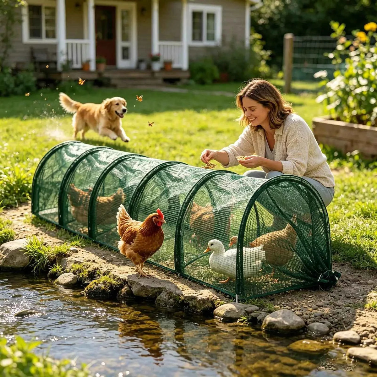 Foldable Chicken Tunnel Outdoor Metal Poultry Run Quick Install Flexible Yard Duck Goose Rabbit Quail Small Pet Enclosure